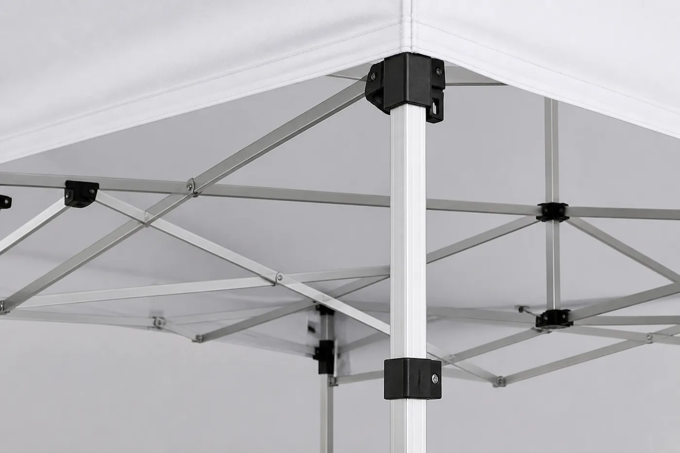 Close view of an aluminum canopy frame