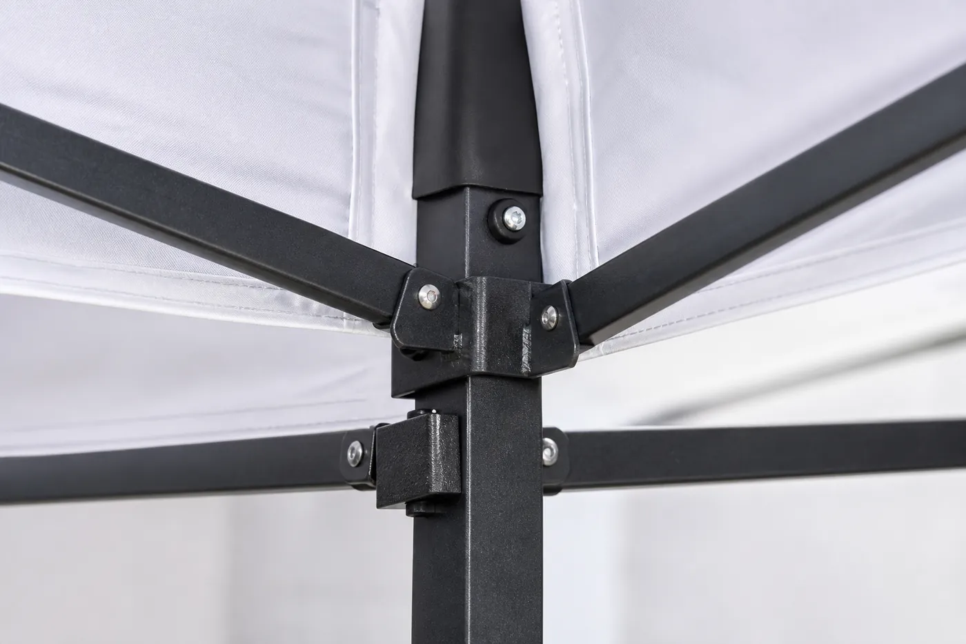 Close view of a folding canopy frame joint