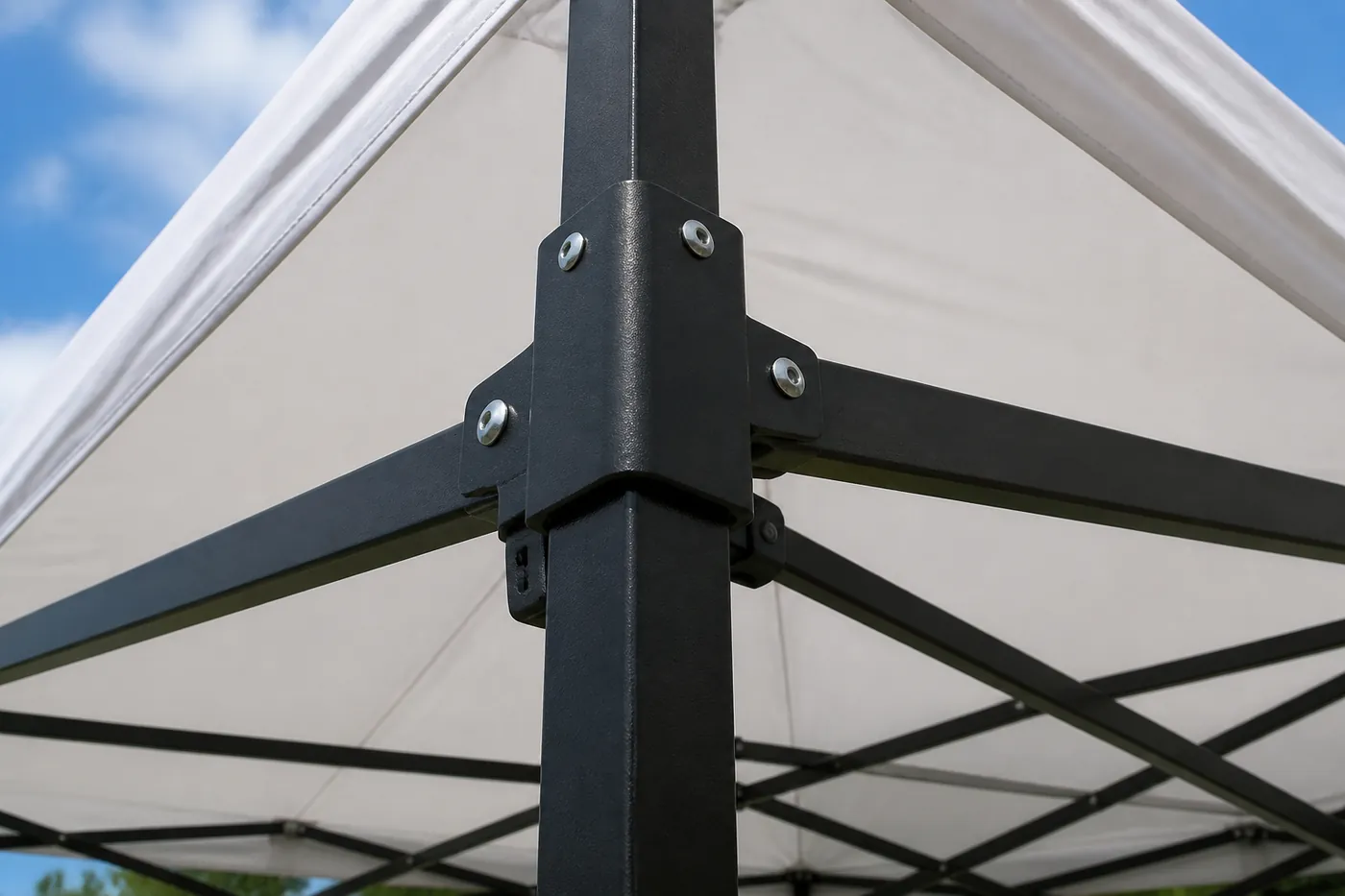 Close view of a heavy-duty steel canopy frame