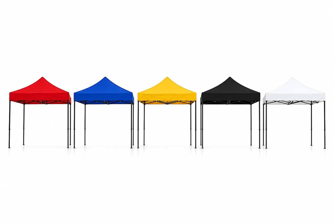 Several pop-up canopy roof colors standing together