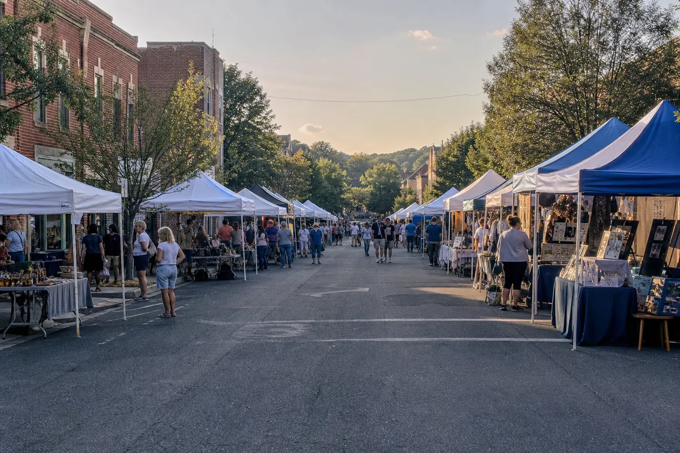 Pop-up canopies at an outdoor market