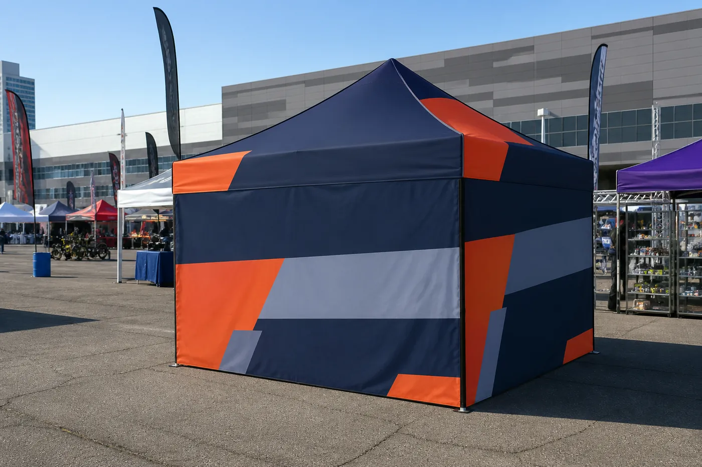 Printed pop-up canopy used as a booth